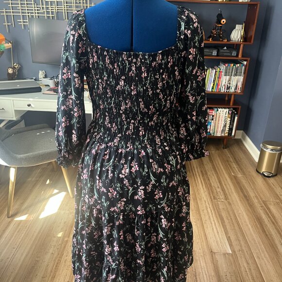 Baltic Born Navy Long Sleeve Midi Dress with Small Pink Floral Print - Picture 3 of 4